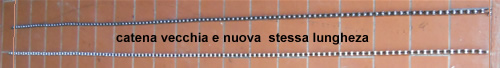 La cantena nuova da montare deve essere lunga uguale a quella vecchia se non aveva creato problemi con il cambio diversamente farla più corta se risultava poco tesa  o più lunga se era troppo tesa.